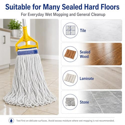 Tidy Monster 24 oz Loop End Mop Head, Heavy Duty Mop Head Replacement with 6 Inch Headband, Machine Washable String Mop Refill Fits Most Clamp and Side Loading Handles for Home & Commercial Cleaning - color: White