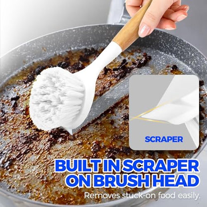 Holikme 3 Pack Dish Brush with Bamboo Handle Cleaning Brush,White - color: White