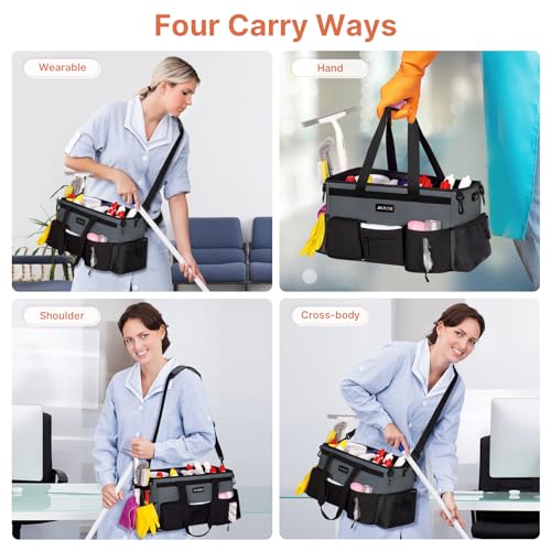 JKAOO Large Wearable Cleaning Caddy Bag with Handles, Gray - color: Gray