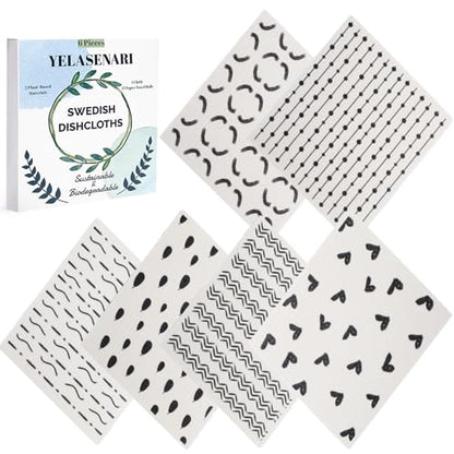 Swedish Dishcloths for Kitchen Reusable 6 Pack Kitchen Towels No Odor Quick-Drying Reusable Paper Towels Reusable Paper Towels Washable for Countertop Sink Kitchen - color: Hand Drawn