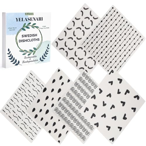 Swedish Dishcloths for Kitchen Reusable 6 Pack Kitchen Towels No Odor Quick-Drying Reusable Paper Towels Reusable Paper Towels Washable for Countertop Sink Kitchen - color: Hand Drawn