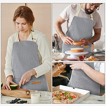 NLUS 2 Pack Cooking Aprons for Women with Pockets, Adjustable Kitchen Bib Aprons Chef Aprons for Women Men(Blue Pinstripes) - color: Navy Blue