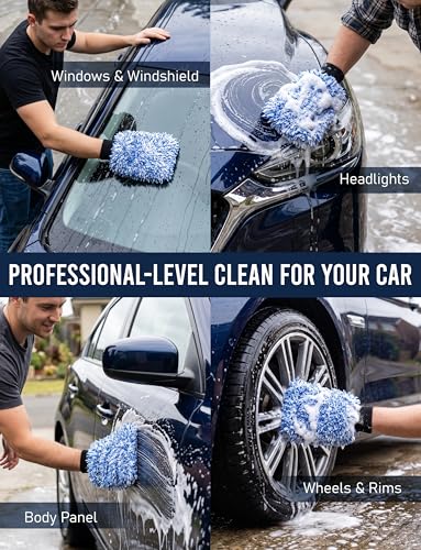 TAKAVU Car Wash Mitt, 2 Pack Microfiber, Scratch-Free (Blue) - color: Blue & White