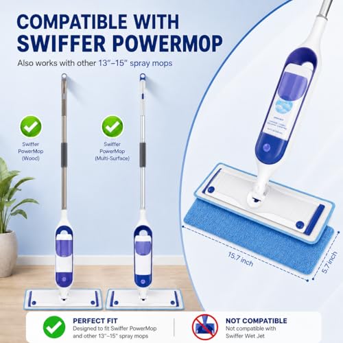 12 Pack Reusable Microfiber Mop Pads Compatible with Swiffer PowerMop, Machine Washable Replacement Pads for 13"-15" Spray Mop, Dry Wet Mopping Cloths Compatible with Multiple Floor Types - size: 6 Count (Pack of 2)