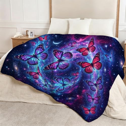 Cosmic Galaxy Butterfly Throw Blanket, Flannel Fleece 60" x 80" - color: Cosmic Galaxy Butterfly, size: 60"x80"