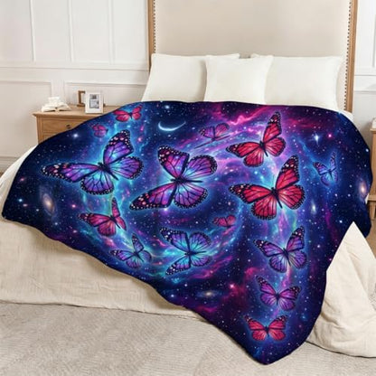 Cosmic Galaxy Butterfly Throw Blanket, Flannel Fleece 60" x 80" - color: Cosmic Galaxy Butterfly, size: 60"x80"
