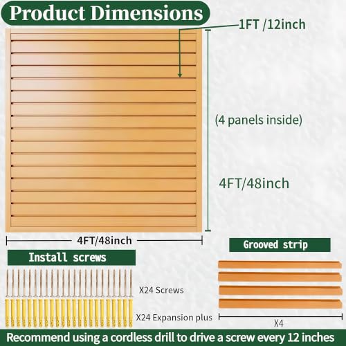 Slat Wall Paneling 4x4 ft Garage Organizer Storage Systems, Heavy Duty PVC Slatwall Panels for Garage Organizer Product, PVC Wall Mounted Tool Storage Slate Board for Home and Workshop (Woodgrain) - color: Woodgrain, size: 4X4FT