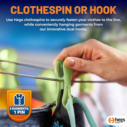 Hegs 30 Pack Pastel Green - The Smartest Heavy Duty Clothespins with Hooks - Hang 3 Garments at Once with Our Tough, Dual Hooks Clothes Pins with Anti-Rust Spring - Durable, Colorful Clothespins - color: 30 Pack (Green)