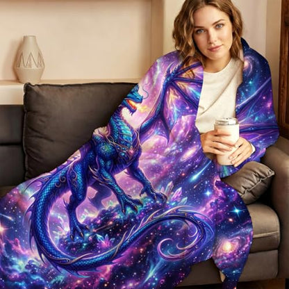 Cosmic Galaxy Dragon Blanket, Soft Flannel Fleece Throw 40" x 50" - color: Cosmic Galaxy Dragon, size: 40"x50"