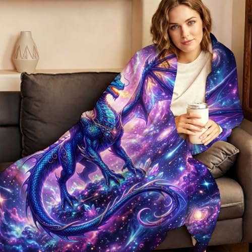 Cosmic Galaxy Dragon Blanket, Soft Flannel Fleece Throw 50" x 60" - color: Cosmic Galaxy Dragon, size: 50"x60"