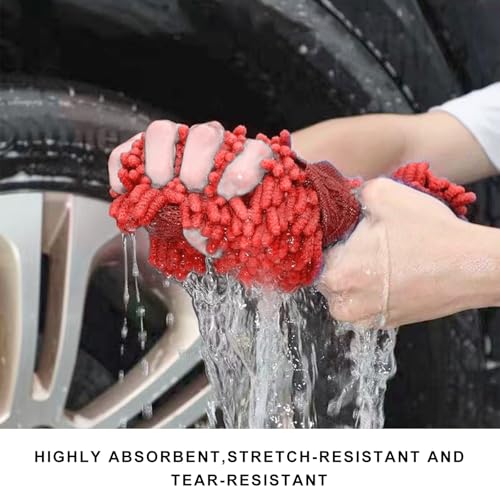 Microfiber Car Wash Sponge, Scratch-Free Vehicle Washing Mitt with Chenille & Mesh Sides, Highly Absorbent Sponge Lint-Free Cleaning Tool for Car Washing & Detailing (Red) - color: Red, 1 Pcs