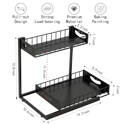 Under Sink Organizer with Pull-Out Drawers,Kitchen Sink Organizer,2 Tier Bathroom Organizers And Storage,Bathroom Accessories Set,Black 2 Pack - color: Black, size: A 2 Pack