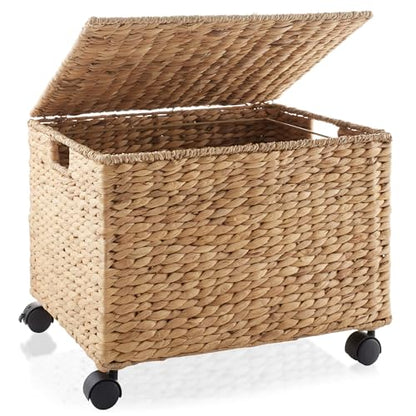 Casafield Rolling Filing Cabinet, Natural - Water Hyacinth File Organizer with Lid and Locking Wheels, Home Office Storage for Hanging Folders - color: Natural