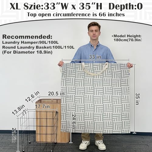 Canvas Laundry Bag with Handles & Drawstring, XL 33"Wx 35"H, Geometry Gray - color: Geometry Light Gray,1pc XL, size: XL 33"W x 35"H┃1 Pack