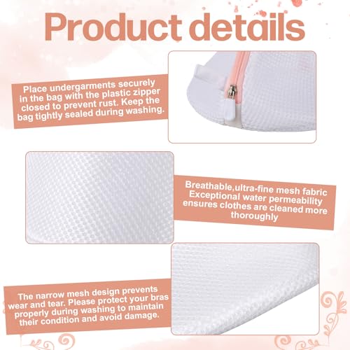 2 PCS Bra Washing Bags, 2 Colors Mesh Wash Bag for Bras with Zipper Lingerie Washer Protector Large Bra Laundry Bags Women Mesh Lingerie Wash Bag for Washing Underwear & Delicates (Pink, Gray)