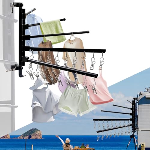 RV Clothes Drying Rack, 5 Arms 15.3" 18 Clips Aluminum for Ladder/Camper - size: 15.3 in with Clips