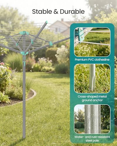 SONGMICS Umbrella Drying Rack, Foldable Outdoor Clothesline for 5 Loads - size: 54.8"D x 54.8"W x 71.5"H, style: Standard (Steel)