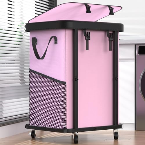 Laundry Basket with Wheels,150L (40 Gal) Rolling Hamper Carts - Pink - color: Pink, size: 1 Section-150L