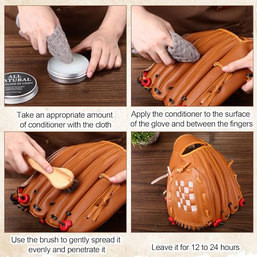 Mimorou 3 Pcs Baseball Glove Cleaning Kit Glove Conditioner 3.5 oz Brush and Microfiber Towel Leather Conditioner for Baseball Glove Moisturizing Softball Glove Maintenance