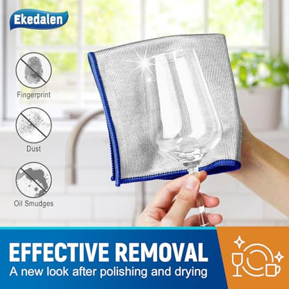 Ekedalen Microfiber Cleaning Cloth Lint Free Glass Polish, Silver-Blue - color: Silver-blue