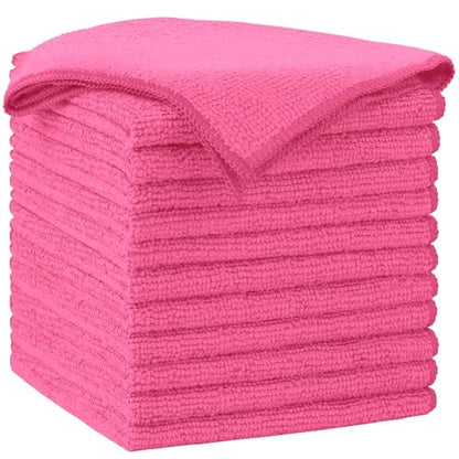 AIDEA Pink Microfiber Cleaning Cloth-12PK, Absorbent Cleaning Rags 12"x12" - color: Pink, size: 12in.x12in.