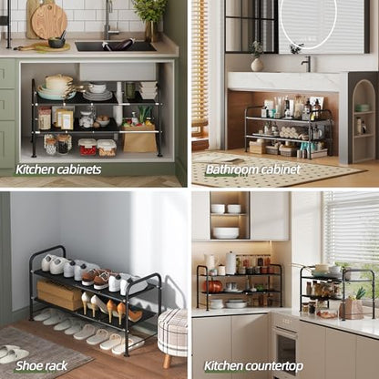 Under Sink Organizers and Storage,Expandable under cabinet organizer Shelf - size: 8 thickened iron plates(12.28"deep)