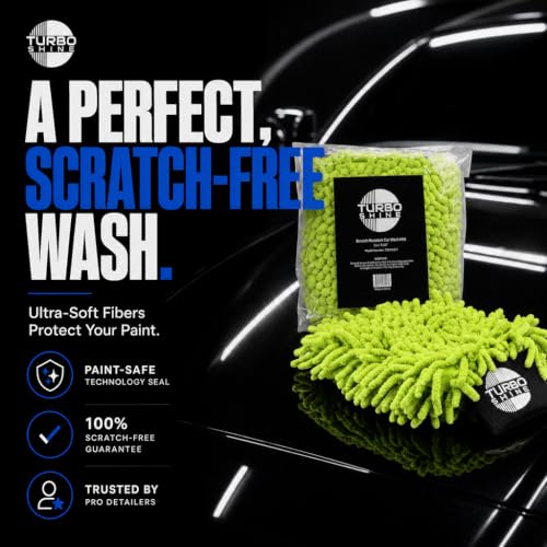Microfiber Car Wash Mitt, Chenille Noodle Glove for Cars, Trucks, RVs, and Boats, Scratch-Free, Machine Washable, Reusable (1, Lime Green) - color: Lime Green