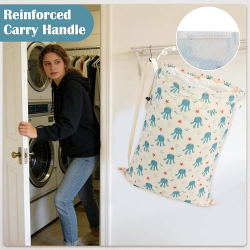 Canvas Laundry Bag with Shoulder Strap & Drawstring, 23"W x 29"H, Octopus - color: Kawaii Octopus