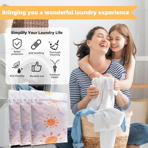 3Pcs Durable Mesh Laundry Bag, Durable Laundry Bags with Premium Zipper (Sunny)