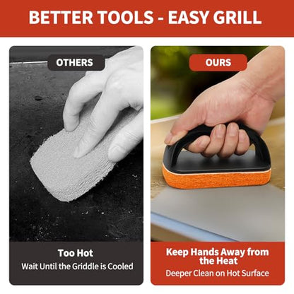 Griddle Cleaning Kit for Blackstone, Heavy-Duty Scraper & Ergonomic Handles - color: 8pcs Orange