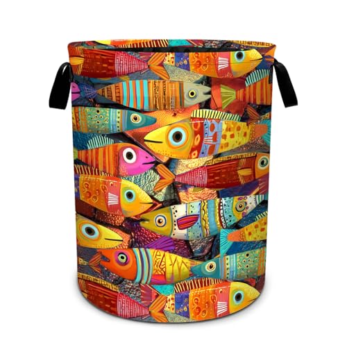 Colorful Fish Laundry Basket Foldable Laundry Hamper With Handles Clothes Storage Bucket Organizer Laundry Bag For Bedroom Bathroom Laundry Storage 19.6 x 15.7 - color: Fish