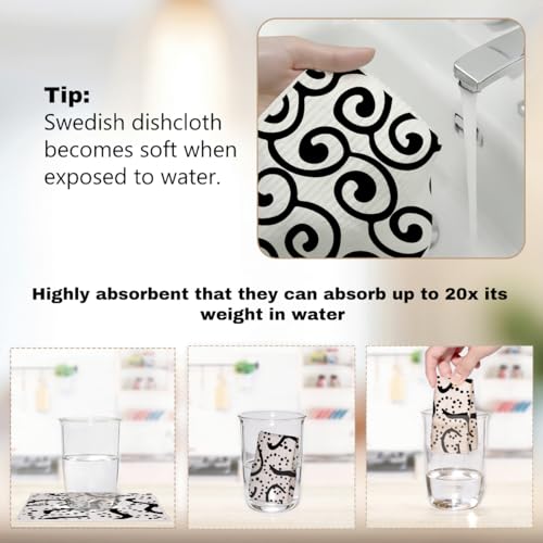 6 Pack Swedish Dishcloths Black White Kitchen Towels 16 - color: Multi 1533