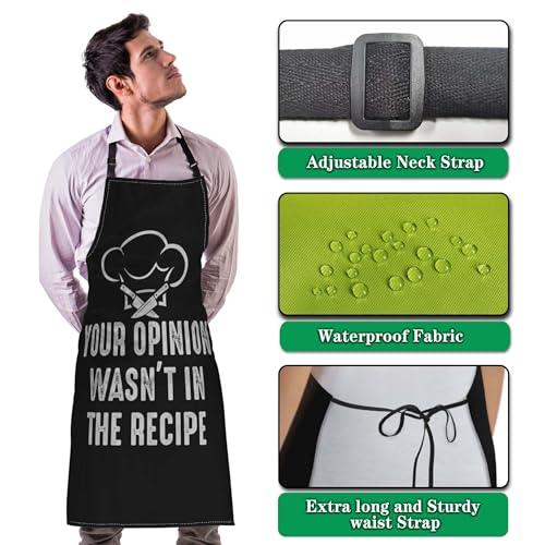 BBQ Aprons for Women Your Opinion Wasn’t in the Recipe Funny Chef Apron for Men for Kitchen Cooking Restaurant Painting Crafting Gardening 27” (W) x 31” (H), Waterproof Apron - color: Funny Chef Proverb