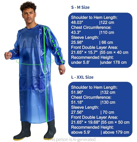 SUJAN Waterproof Smock Apron with Sleeves Chemical Resistant Coverall - color: Royal Blue, size: L-XXL
