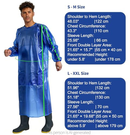 SUJAN Waterproof Smock Apron with Sleeves Chemical Resistant Coverall - color: Royal Blue, size: L-XXL