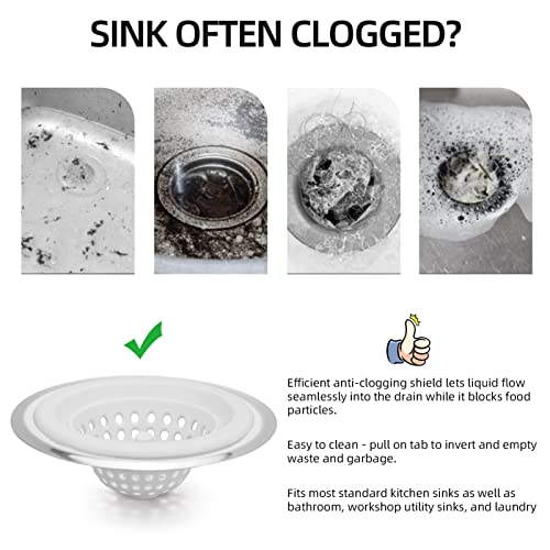 2 PCS Kitchen Stainless Silicone Sink Strainer, 4.5 inch Diameter… (White) - color: White