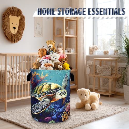 Sea Turtle Laundry Basket Oxford Cloth Foldable Hamper 18.9x16.5 Inch - color: Ocean Animal Colorful Sea Turtle