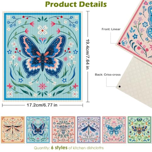 6 Pcs Swedish Paper Cloths for Kitchen, Reusable Paper Towels Washable - color: Flying Animals