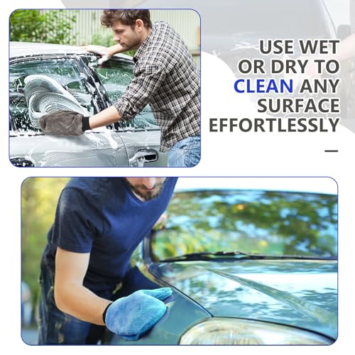 Teenyyou 6 Pcs Car Wash Mitts Microfiber, Blue, Grey, 8.85 x 7.08 Inch - color: Blue, Grey, size: 8.85 x 7.08 Inch