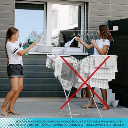 Slide Innovations Retractable Clothesline – 13 ft Indoor & Outdoor Wall-Mounted Drying Line, Heavy-Duty Space-Saving Laundry Line for Towels, Clothes, Sheets & Travel Use