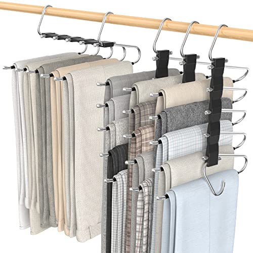 Loretoy 4 Pack Pants Hangers Space Saving, Anti-Slip Multi-Functional Pants Rack, Thickened Stainless Steel Tube, Two Hanging Modes Suitable for Jeans Trousers Skirts Scarf-Black - color: Black, size: 4 Pack
