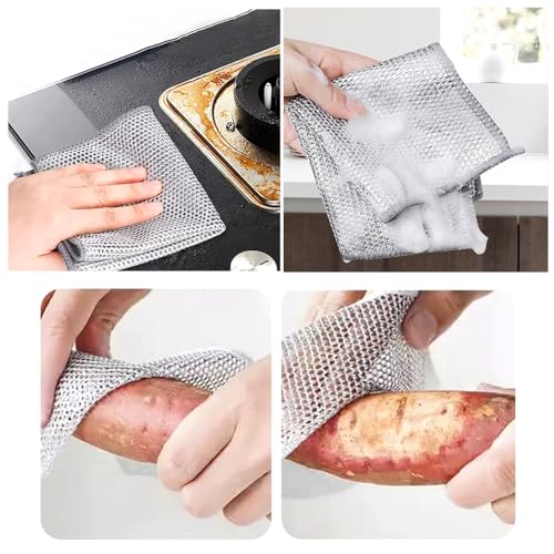 10 PCS Double Layer Stainless Steel Wire Cleaning Cloths for Kitchen