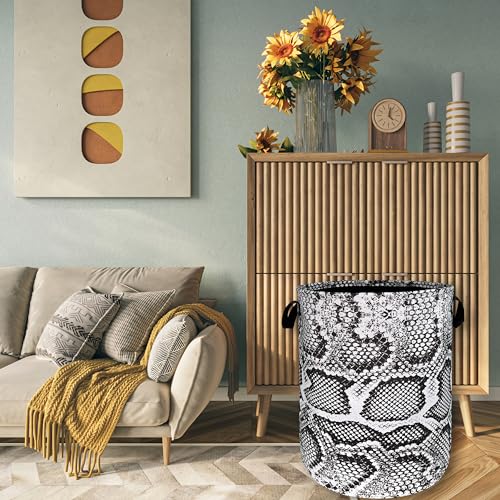 Grey Snake Print Laundry Basket Oxford Cloth Foldable Hamper 18.9x16.5 In - color: Retro Grey White Snake Texture