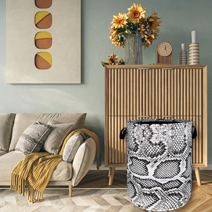 Grey Snake Print Laundry Basket Oxford Cloth Foldable Hamper 18.9x16.5 In - color: Retro Grey White Snake Texture