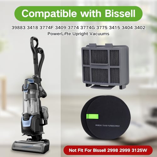 39883 Filter Replacement for Bissell SurfaceSense 3418 3415 MultiClean 39883 3774F 3409 3774 3774G 3775 3404 3402 PowerLifte Upright Vacuums, Part #1635630 & #1603437, 2 HEPA Filters 4 Foam Filters - size: Bissell 39883/3418/3774F Filters Kit
