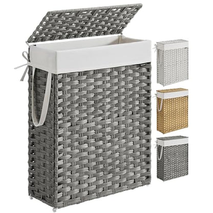 SONGMICS Laundry Hamper with Lid, 14.5 Gal (55 L) Synthetic Rattan,Foldable - color: Dove Gray, size: 55 L