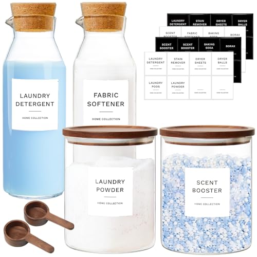 Powder Laundry Detergent Container, Glass Laundry Room Organization Jars - size: Set of 4 (2x 40oz + 2x 70oz)