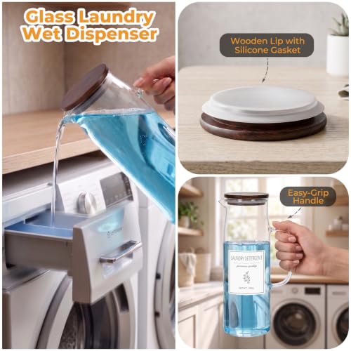 Acrylic Laundry Pod Containers and Dryer Sheet Holder & Glass Laundry Detergent Dispenser with Handle, Labels, and Spoons, for Laundry Room Organization and Storage (4 Pack, Brown) - color: Brown