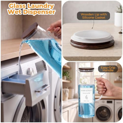 Acrylic Laundry Pod Containers and Dryer Sheet Holder & Glass Laundry Detergent Dispenser with Handle, Labels, and Spoons, for Laundry Room Organization and Storage (4 Pack, Brown) - color: Brown