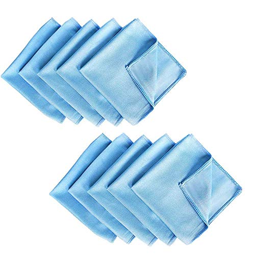 Microfiber Glass Detailing Cleaning Cloths-10 Pack (12" x 12")-Streak Free-Lint Free-Quickly Clean Windows,Mirrors,Windshield, Computer Screen,TV Tablets and Dishes